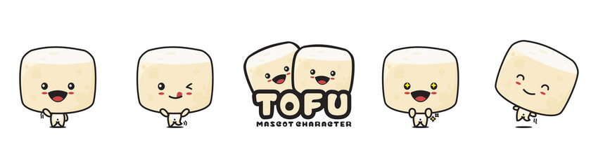 Sticker - cute tofu mascot, with different facial expressions and poses