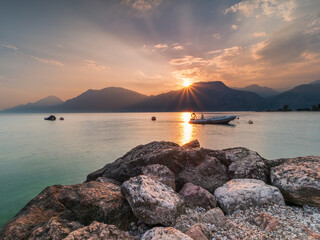 Wall Mural - Lago di Garda Sunset view after a beautiful vacation day at the famous travel region