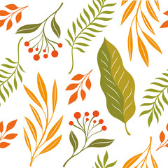 Wall Mural - Atumnal leaves, seamless illustration. Vector pattern, fabric design