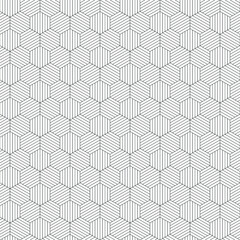 Wall Mural - Seamless vector pattern. 
Black and white geometric texture with hexagonal shapes and lines.
Striped hexagon background.