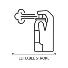 Wall Mural - Compressed air for cleaning linear manual label icon. Blow out dirt. Thin line customizable illustration. Contour symbol. Vector isolated outline drawing for product use instructions. Editable stroke