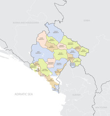 Wall Mural - Detailed location map of the Montenegro in Europe with administrative divisions country, vector illustration