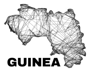 Poster - Wire frame irregular mesh Republic of Guinea map. Abstract lines are combined into Republic of Guinea map. Linear frame 2D network in vector format.