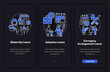 Maternity leave types dark onboarding mobileapp page screen. Walkthrough 3 steps graphic instructions with concepts. UI, UX, GUI vector template with linear night and day mode illustrations