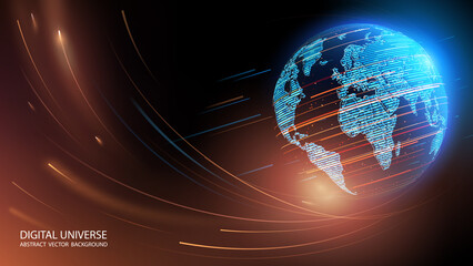 Wall Mural - abstract futuristic background. vector. satellites and rockets in orbit of planet earth. plasma clot