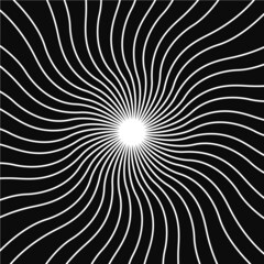 Wall Mural - Abstract optical spiral illusion background vector design. Psychedelic striped black and white backdrop. Hypnotic pattern.White and black beam style background. Vector illustration.