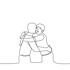 Wall Mural - two hug without touching each other - one line drawing. concept of love-hate relationship, friendship with the enemy, hypocrisy, avoidance of bodily contact