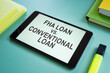FHA loan vs Conventional loan choice for mortgage on the screen.
