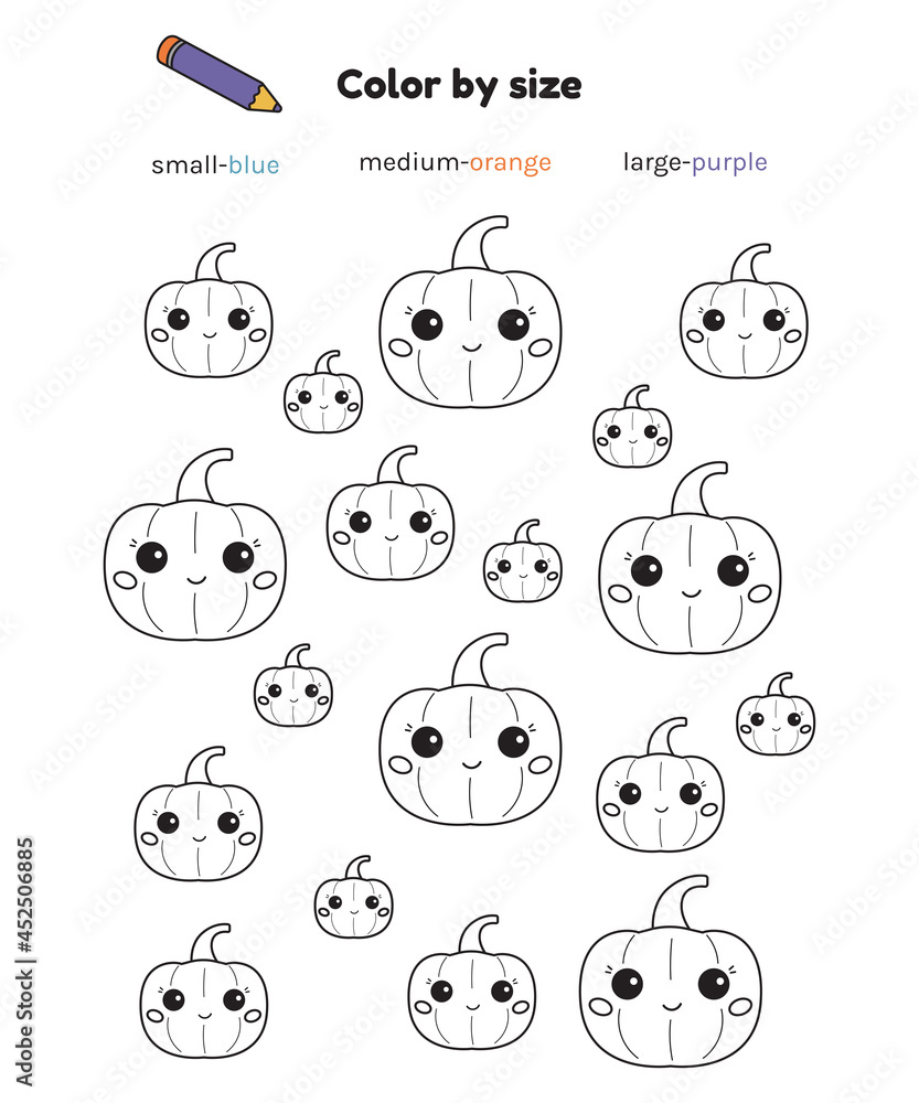 Vetor Halloween activity page for preschool kids. Color by size ...