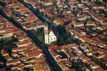 Wall Mural - ROMANIA Bistrita Panoramic aerial view,The Evangelical Church, august 2020