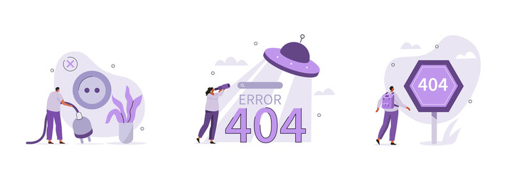 Wall Mural - page not found and 404 error set. under constructions and system maintenance concept. characters wor