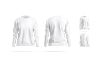 Blank white women sweatshirt mockup, different views