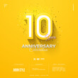 10 years anniversary celebration on yellow