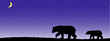 Silhouette of a she-bear and a bear cub in the grass.