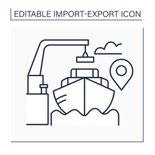 Free On Board Line Icon. Transportation Term. Price For Goods Includes Delivery At Seller Expense To Specified Point.Import And Export Concept. Isolated Vector Illustration. Editable Stroke