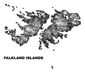 Wall Mural - Network irregular mesh Falkland Islands map. Abstract lines are combined into Falkland Islands map. Wire frame 2D network in vector format.