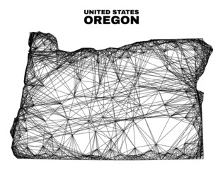 Wall Mural - Wire frame irregular mesh Oregon State map. Abstract lines form Oregon State map. Wire frame flat net in vector format. Vector model is created for Oregon State map using intersected random lines.