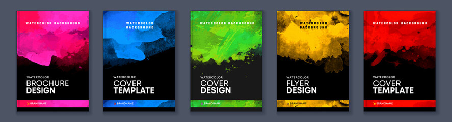 Wall Mural - Watercolor booklet colourful cover bundle set on black background