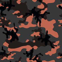 
Vector Camouflage Illustration, Orange Black Spots, Geometric Seamless Pattern.