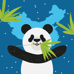 Sticker - panda bear with bamboo