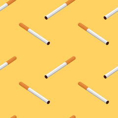 Cigarette seamless pattern on a yellow background. Flat vector illustration.