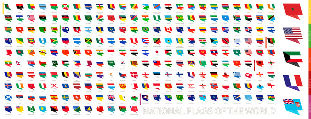 Wall Mural - National flags of the World sorted by continent in modern design, all flags of the world.