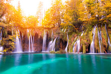 Beautiful Autumn Colors At The Famous Plitvice Lakes, Many Beautiful Waterfalls, Plitvice National Park