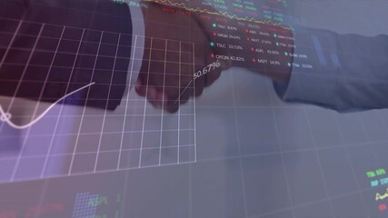 Poster - Animation of financial data processing over business people shaking hands in office