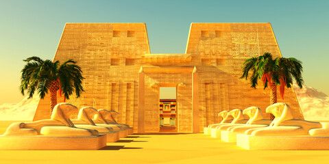 Wall Mural - temple of horus exterior - the horus god of egyptian history depicted by the falcon bird was the dei