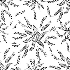 Wall Mural - Elegant seamless pattern with hand drawn flowers. Pattern for wallpaper, wrapping paper, background, print, fabric, greeting cards  Line art ink drawing in black and white. Vector illustration.