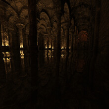 3d-illustration Of An Underground Cistern With Water