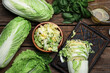 Fresh cut chinese cabbage on wooden background