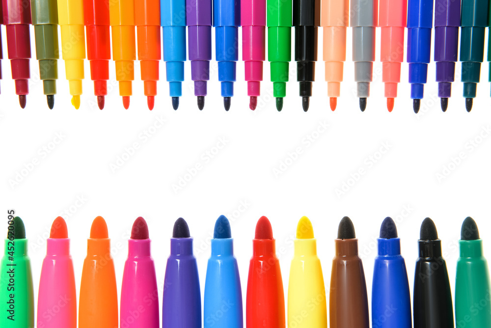 Colorful markers on white background