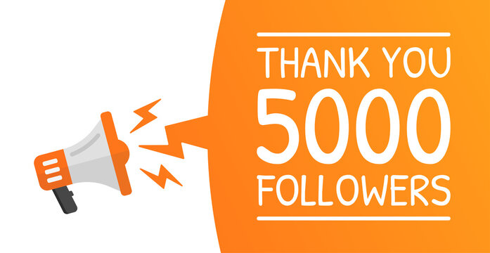 Thank you, 5000 followers on speech bubble with megaphone.