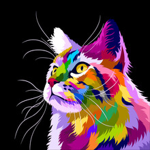 Illustration Colorful Cat With Pop Art Style