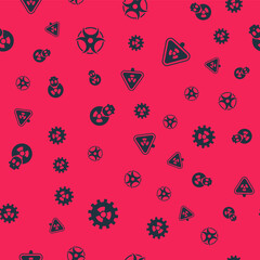 Set Radioactive, Biohazard symbol, and Triangle with radiation on seamless pattern. Vector