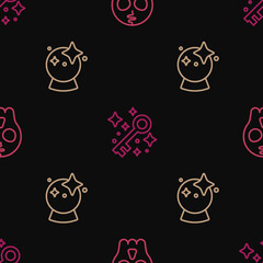 Poster - Set line Skull, Magic ball and Old magic key on seamless pattern. Vector