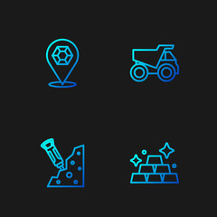 Poster - Set line Gold bars, Construction jackhammer, Gem stone and Mining dump truck. Gradient color icons. Vector