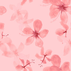  Pink Seamless Botanical. Coral Pattern Painting. Gray Tropical Painting. White Spring Texture. Flower Illustration. Floral Exotic. Flora Design. Decoration Illustration.