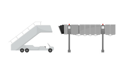 Poster - Airport vehicles set. Ladder, boarding bridges and jetway vector illustration