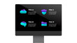 © theseamuss - iMac mock up. Infographic slide template. 4 options, steps, processes. Electronic device presentation. User interface and experience computer screen.