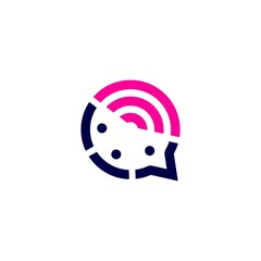 three people talk signal wireless group 3 chat bubble communication conference logo vector icon illustration