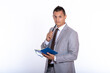 © blanke1973 - a young handsome businessman in a suit with a notebook