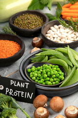 Wall Mural - Natural sources of plant protein on light background.