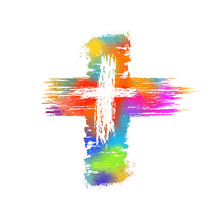 Multi-colored Cross. Cross Made Of Rainbow Blots. Happy Easter. Vector Illustration