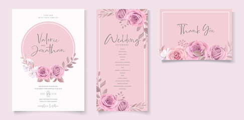 Wedding invitation template with pink floral design