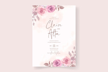 Wall Mural - Wedding invitation template with pink floral design