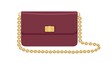 Modern flap clutch with gold chain strap and twist lock. Women fashion small purse bag. Elegant stylish fashionable leather handbag. Flat vector illustration isolated on white background