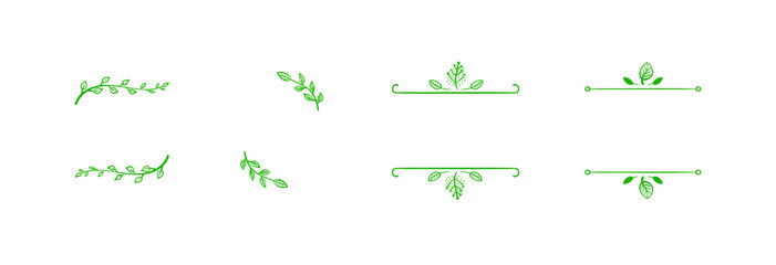 Wall Mural - Vector Set of Doodle Hand Drawn Blank Natural Frames, Outline Green Handdrawn Vignettes.