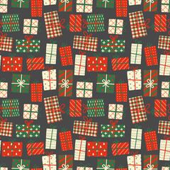 Wall Mural - Seamless pattern with christmas gift boxes. Can be used for wallpaper, pattern fills, textile, web page background, surface textures.